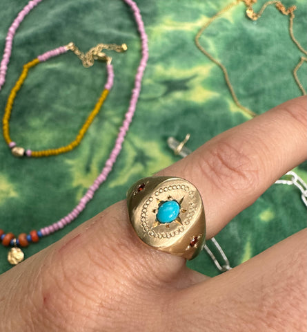 TURQUOISE AND GARNET BYZANTINE RING