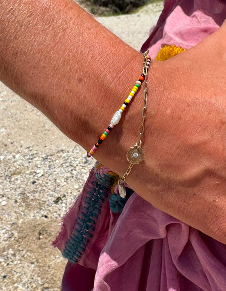 Multi colour bead and pearl bracelet