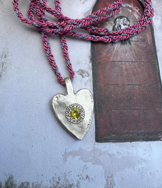 Silver Byzantine pendant with yellow sapphire