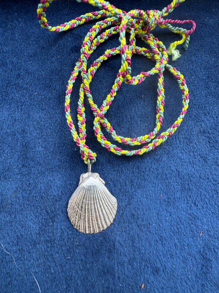 Silver Scallop shell on cord