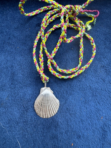 Silver Scallop shell on cord