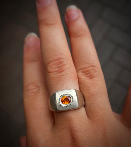 Sterling silver ring with Orange sapphire